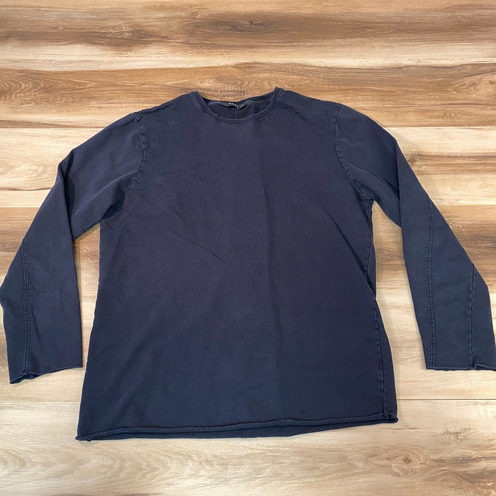 Neuw Nieuwlandstraat T‎ Shirt Mens Small Dark Navy Blue Long Sleeve Raw Hem